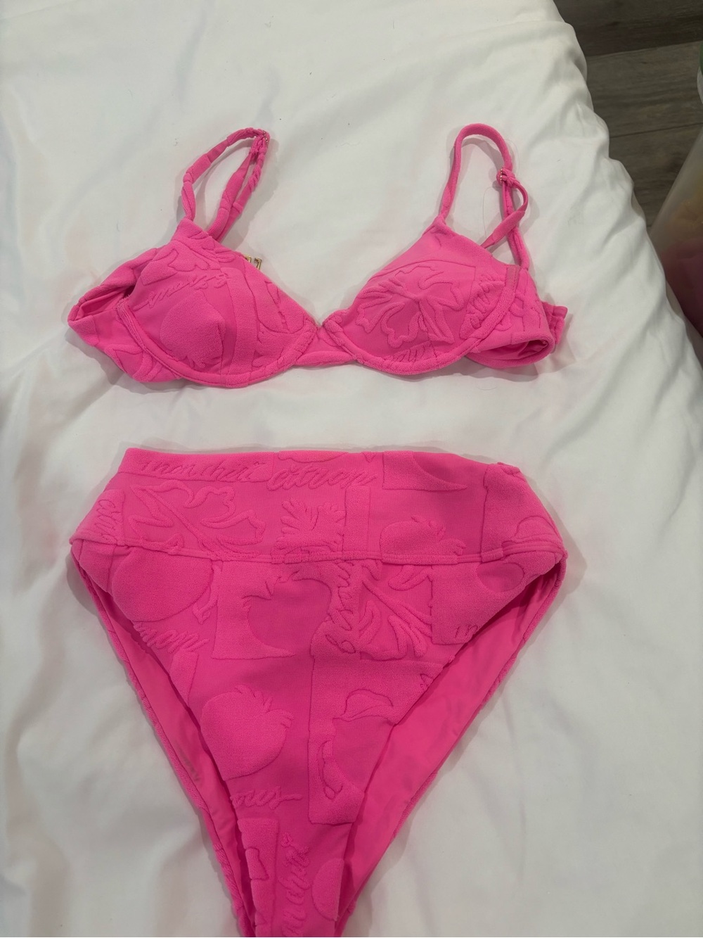 Beach Riot Hot Pink Textured Two-Piece Swim Set